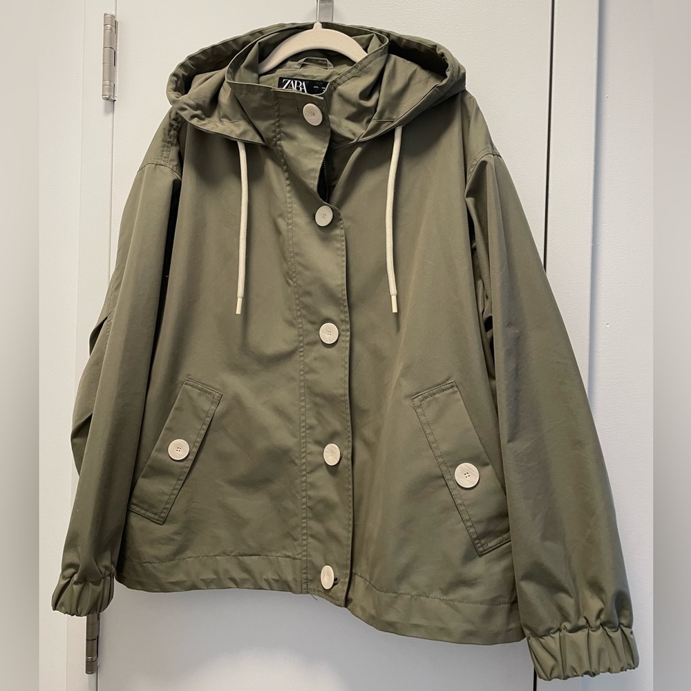 Zara Women's Olive Green Hooded Jacket